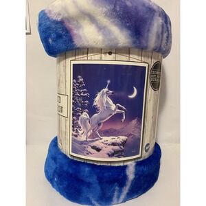 Heartland Plush Throw Blanket Steve Read Unicorn 50x60 Blue New Fantasy Art